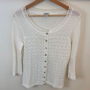 L.L. Bean Y2K Women’s White Knit Button-Up Cardigan Sweater Linen Cotton Size S